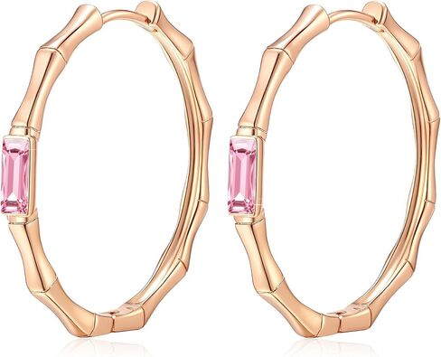 EVEVIC Austrian Crystal Lightweight Bamboo Gold Hoop Earrings for Women 14K Rose Gold Plated Hypoallergenic Earring Jewelry Gift in Saudi Arabia