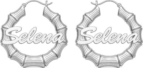 LeCalla Personalized Bamboo Earrings with Name Customized 925 Sterling Silver Bamboo Name Hoop Earrings for Women in Saudi Arabia