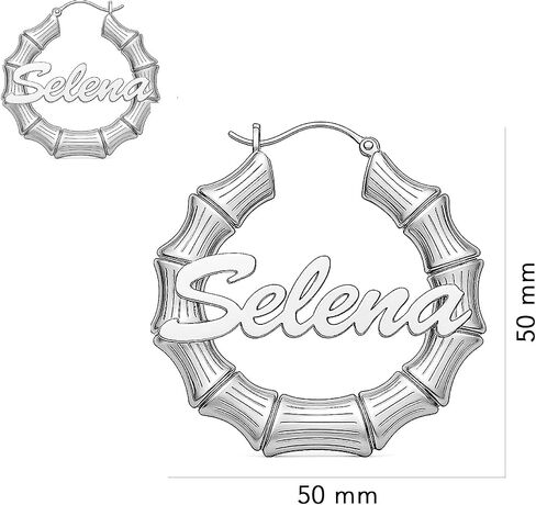 LeCalla Personalized Bamboo Earrings with Name Customized 925 Sterling Silver Bamboo Name Hoop Earrings for Women in Saudi Arabia