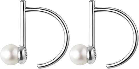 reffeer 925 Sterling Silver Pearl Half Half أقراط للنساء في سن المراهقة Bar Bar أقراط مفتوحة أقراط صغيرة Huggie in Kuwait