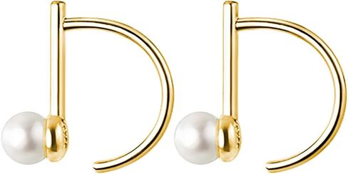 Reffeer 925 Sterling Silver Pearl Half Hoop Earrings for Women Teen Girls Bar Hoop Earrings Open Small Huggie Earrings in Saudi Arabia