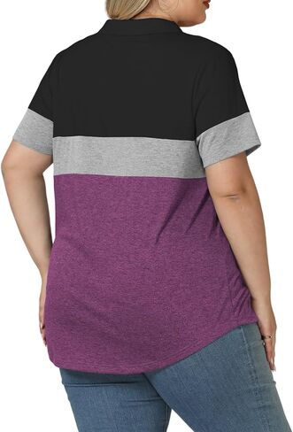 ROSRISS Plus-Size-Tops-for-Women Summer Loose Fit Short Sleeve Casual V Neck Polo Shirts Trendy Color Block Collared Tees in Kuwait