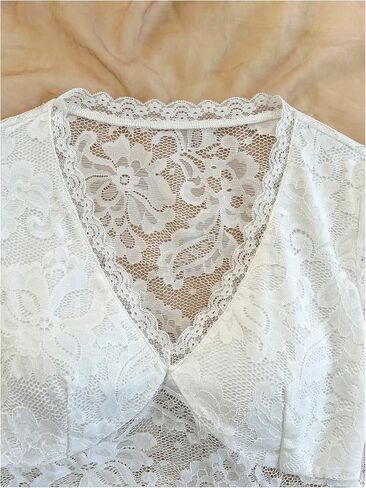 MakeMeChic Women's Lace Sheer Top Y2k Bell Sleeve Cut Out T Shirt Fitted Crop Tops in Saudi Arabia