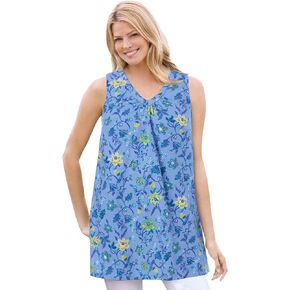 Woman Within Plus Size Perfect Printed Sleeveless Shirred V-Neck Tunic in Saudi Arabia