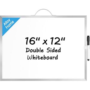 MaxGear Dry Erase Board for Wall, 16"x12" Hanging Whiteboard, Double Sided Small White Board with Handle, Silver Aluminum Alloy Frame Vertical Whiteboard for Students - Planning, Drawing, Memo in Kuwait