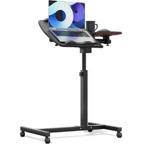 Athena Collection Height Adjustable Rolling Desk Mobile Portable Laptop Stand Cart Small Sit Standing Desk Computer Table Workstation for Home Office, White in Kuwait