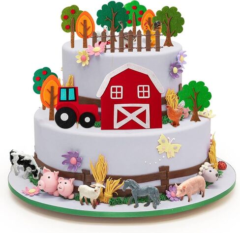 Haooryx 27Pcs Farm Animals Birthday Cake Topper Decorations, Mini Barnyard Animals Barn Cow Sheep Cake Topper Decor for Boys Girls Farm Animals Birthday Baby Shower Farmhouse Theme Party Favors in Saudi Arabia