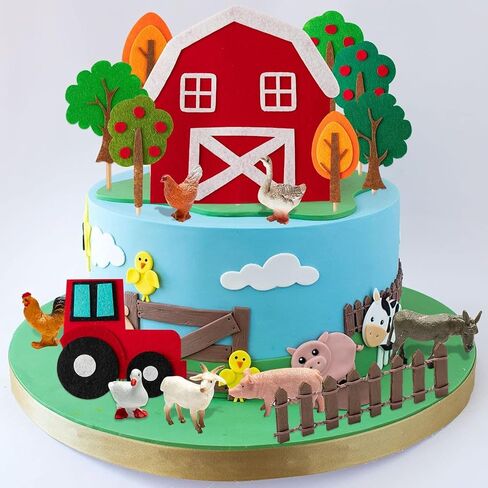 Haooryx 27Pcs Farm Animals Birthday Cake Topper Decorations, Mini Barnyard Animals Barn Cow Sheep Cake Topper Decor for Boys Girls Farm Animals Birthday Baby Shower Farmhouse Theme Party Favors in Saudi Arabia