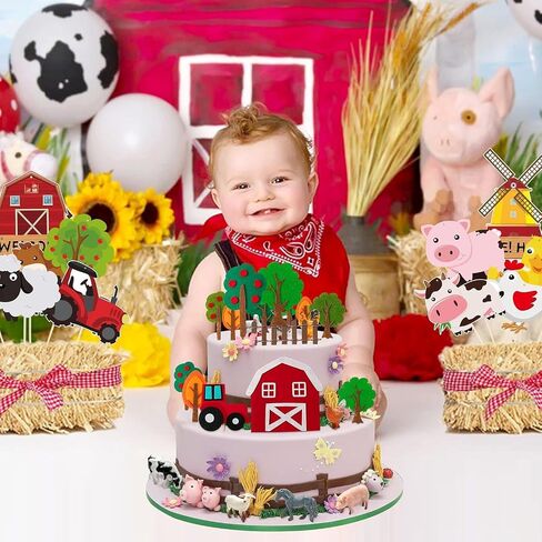 Haooryx 27Pcs Farm Animals Birthday Cake Topper Decorations, Mini Barnyard Animals Barn Cow Sheep Cake Topper Decor for Boys Girls Farm Animals Birthday Baby Shower Farmhouse Theme Party Favors in Saudi Arabia