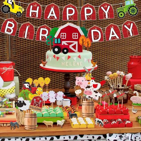 Haooryx 27Pcs Farm Animals Birthday Cake Topper Decorations, Mini Barnyard Animals Barn Cow Sheep Cake Topper Decor for Boys Girls Farm Animals Birthday Baby Shower Farmhouse Theme Party Favors in Saudi Arabia