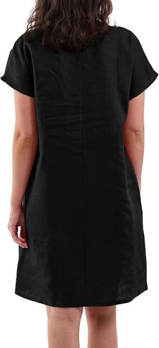 Amazhiyu Womens 100 ٪ Linen Crew Neck Midi فساتين مع جيوب الصيف غير الرسمية in Kuwait