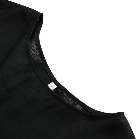 Amazhiyu Womens 100 ٪ Linen Crew Neck Midi فساتين مع جيوب الصيف غير الرسمية in Kuwait