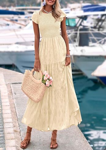 PRETTYGARDEN Women's Floral Midi Dresses 2025 Summer Cap Sleeve Smocked Ruffle A Line Long Flowy Wedding Guest Dress in Saudi Arabia