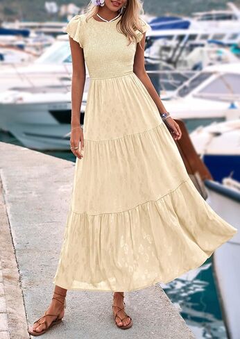 PRETTYGARDEN Women's Floral Midi Dresses 2025 Summer Cap Sleeve Smocked Ruffle A Line Long Flowy Wedding Guest Dress in Saudi Arabia