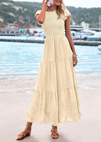 PRETTYGARDEN Women's Floral Midi Dresses 2025 Summer Cap Sleeve Smocked Ruffle A Line Long Flowy Wedding Guest Dress in Saudi Arabia