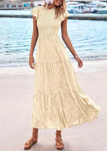 PRETTYGARDEN Women's Floral Midi Dresses 2025 Summer Cap Sleeve Smocked Ruffle A Line Long Flowy Wedding Guest Dress in Saudi Arabia