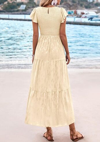 PRETTYGARDEN Women's Floral Midi Dresses 2025 Summer Cap Sleeve Smocked Ruffle A Line Long Flowy Wedding Guest Dress in Saudi Arabia