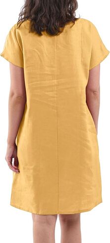 Amazhiyu Womens 100 ٪ Linen Crew Neck Midi فساتين مع جيوب الصيف غير الرسمية in Kuwait