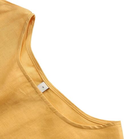 Amazhiyu Womens 100 ٪ Linen Crew Neck Midi فساتين مع جيوب الصيف غير الرسمية in Kuwait