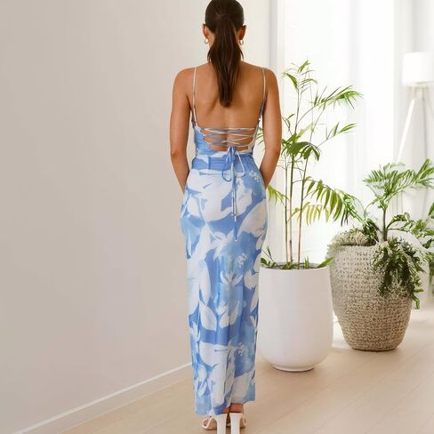Women's Mesh Ruched Bodycon Dress Floral Spaghetti Strap Maxi Dress Stretch Sexy Backless Slip Long Dresses in Saudi Arabia