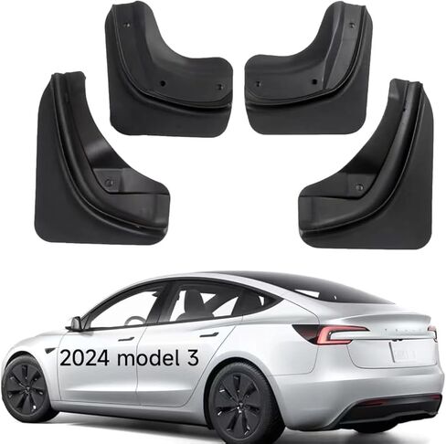 لوحات الطين بالسيارة متوافقة مع Tesla Model 3 Highland 2024 2025 حرس الرش الأمامي والخلفي Mudguard Mudflaps Car Expensions for Model 3 2024 2025 (الإصدار المطور ، 4 PCS) in Kuwait