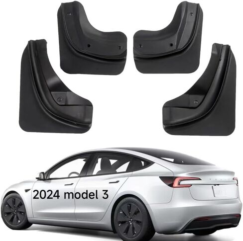 لوحات الطين بالسيارة متوافقة مع Tesla Model 3 Highland 2024 2025 حرس الرش الأمامي والخلفي Mudguard Mudflaps Car Expensions for Model 3 2024 2025 (الإصدار المطور ، 4 PCS) in Kuwait