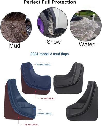 لوحات الطين بالسيارة متوافقة مع Tesla Model 3 Highland 2024 2025 حرس الرش الأمامي والخلفي Mudguard Mudflaps Car Expensions for Model 3 2024 2025 (الإصدار المطور ، 4 PCS) in Kuwait