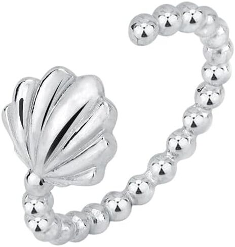 Sterling Silver Jewelry - Rhodium Plated with 925 Stamp - Adjustable Sea Theme Shell Ring - Elegant Handcrafted for Women in Saudi Arabia
