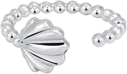 Sterling Silver Jewelry - Rhodium Plated with 925 Stamp - Adjustable Sea Theme Shell Ring - Elegant Handcrafted for Women in Saudi Arabia