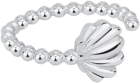 Sterling Silver Jewelry - Rhodium Plated with 925 Stamp - Adjustable Sea Theme Shell Ring - Elegant Handcrafted for Women in Saudi Arabia