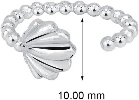 Sterling Silver Jewelry - Rhodium Plated with 925 Stamp - Adjustable Sea Theme Shell Ring - Elegant Handcrafted for Women in Saudi Arabia