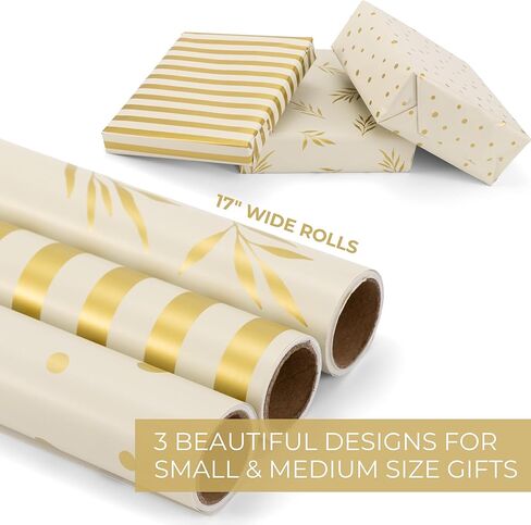 لفات ورق تغليف الهدايا الجميلة من ZICOTO لجميع المناسبات - مجموعة من 3 لفات عالية الجودة لعيد الميلاد وأعياد الميلاد وحفلات الزفاف وحفلات استقبال المولود الجديد - أضف لمسة من السحر إلى كل هدية تقوم بتغليفها - 17 × 120 بوصة in Kuwait