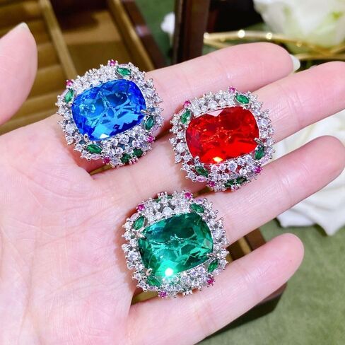 Colored diamond open ring 925 sterling silver Heart ring Wedding ring Engagement ring Cocktail Ring Shiny fashion ring for women cubic zircon oxide ring women jewelry rings statement in Saudi Arabia