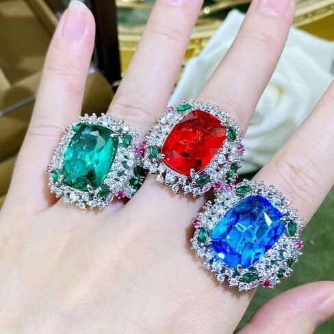 Colored diamond open ring 925 sterling silver Heart ring Wedding ring Engagement ring Cocktail Ring Shiny fashion ring for women cubic zircon oxide ring women jewelry rings statement in Saudi Arabia