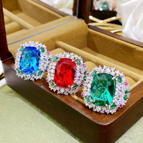Colored diamond open ring 925 sterling silver Heart ring Wedding ring Engagement ring Cocktail Ring Shiny fashion ring for women cubic zircon oxide ring women jewelry rings statement in Saudi Arabia