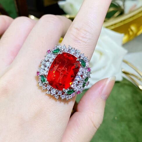 Colored diamond open ring 925 sterling silver Heart ring Wedding ring Engagement ring Cocktail Ring Shiny fashion ring for women cubic zircon oxide ring women jewelry rings statement in Saudi Arabia