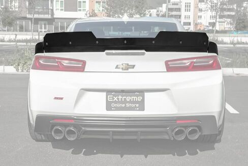 Replacement for 2016-Present Chevrolet Camaro All Models | 1LE Extended V2 Style ABS Plastic Matte Black Add On Rear Trunk Lid Wing with Aluminum Painted Glossy Black WickerBill Spoiler in Saudi Arabia