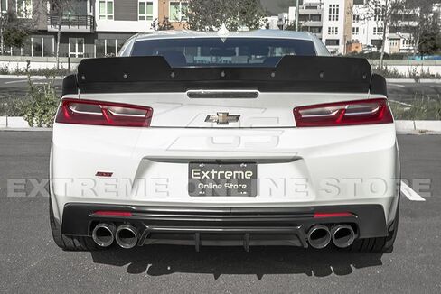 Replacement for 2016-Present Chevrolet Camaro All Models | 1LE Extended V2 Style ABS Plastic Matte Black Add On Rear Trunk Lid Wing with Aluminum Painted Glossy Black WickerBill Spoiler in Saudi Arabia