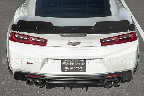 Replacement for 2016-Present Chevrolet Camaro All Models | 1LE Extended V2 Style ABS Plastic Matte Black Add On Rear Trunk Lid Wing with Aluminum Painted Glossy Black WickerBill Spoiler in Saudi Arabia