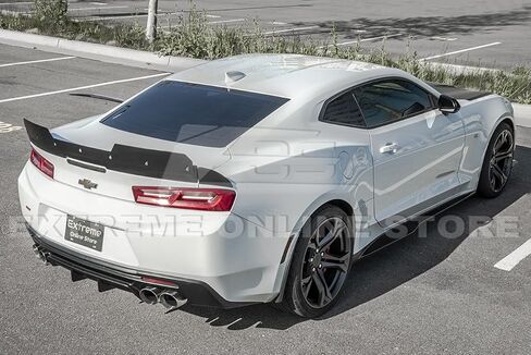 Replacement for 2016-Present Chevrolet Camaro All Models | 1LE Extended V2 Style ABS Plastic Matte Black Add On Rear Trunk Lid Wing with Aluminum Painted Glossy Black WickerBill Spoiler in Saudi Arabia