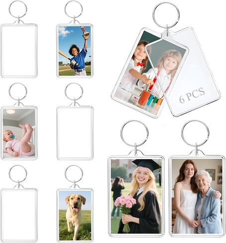 Personalized Custom Picture Frame Keychain 6PCS Acrylic Clear Rectangle Photo Keychain Blanks DIY for Loved Ones Keepsakes in Saudi Arabia