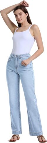 Women's Jeans High Waisted Straight Wide Leg Tummy Control in Saudi Arabia