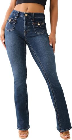 True Religion Women's Becca MID Rise Boot Cut Flap Packet Jeans - Mira Color in Saudi Arabia
