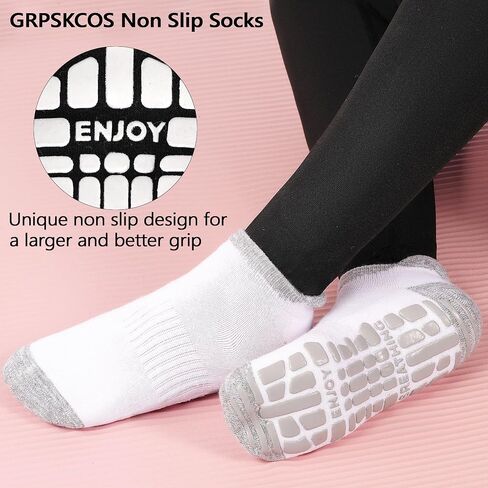 Grpskcos Pilates Yoga Grip Socks 4 أزواج من النساء غير المنزلقات لجوارب مستشفى Barre Home Size 5-10 in Kuwait