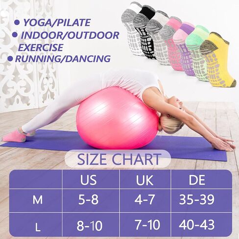 Grpskcos Pilates Yoga Grip Socks 4 أزواج من النساء غير المنزلقات لجوارب مستشفى Barre Home Size 5-10 in Kuwait