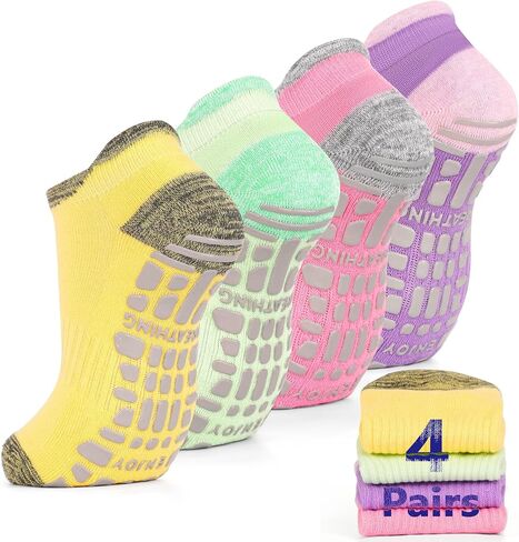 Grpskcos Pilates Yoga Grip Socks 4 أزواج من النساء غير المنزلقات لجوارب مستشفى Barre Home Size 5-10 in Kuwait