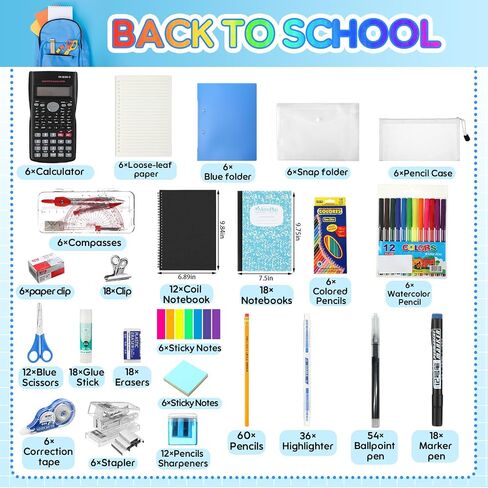 2 Sets Back to School Supplies Kit for Student 7-12 Grades Middle High School Backpack Back to School Supplies Bag Set Elementary Essential Bundle Bulk Essentials Includes calculators Markers in Saudi Arabia
