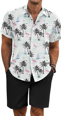 COOFANDY Men's Summer Beach Outfits 2 Piece Short Sleeve Shirts and Shorts Vacation Texture Linen Sets for Men in Saudi Arabia