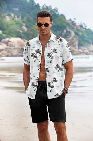 COOFANDY Men's Summer Beach Outfits 2 Piece Short Sleeve Shirts and Shorts Vacation Texture Linen Sets for Men in Saudi Arabia