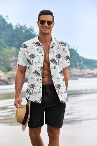 COOFANDY Men's Summer Beach Outfits 2 Piece Short Sleeve Shirts and Shorts Vacation Texture Linen Sets for Men in Saudi Arabia